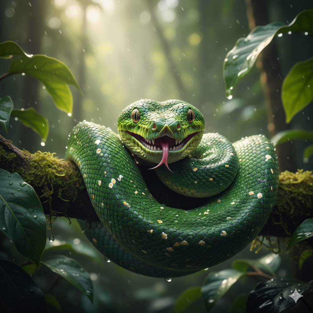 Zdjęcie zielonego węża na drzewie